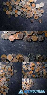 Different European Coins on Dark Background