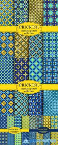 Eastern Seamless Patterns - Set in Blue, Indigo and Yellow Colors