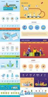 One Page Website Template Layout with Flat Header, Banner, Icons and other Flat Design Web Elements 2