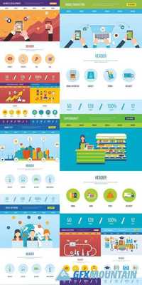 One Page Website Template Layout with Flat Header, Banner, Icons and other Flat Design Web Elements 2