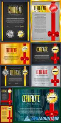 Certificate Design with Ribbon and Award Stamps