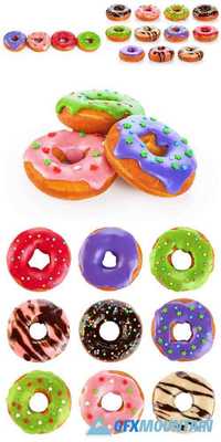 Donuts with Colored Glaze Isolated on White Background