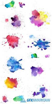 Colorful Abstract Watercolor Stain with Splashes and Spatters