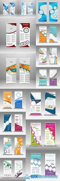 Roll Up Banner Abstract Geometric Colourful Design, Advertising Vector Background