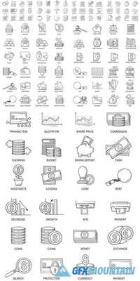 Finance Icons in Flat Line Style