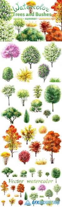 Watercolor Trees and Bushes 657025
