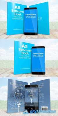 Mobile With A5 Book Combo Mockup 604628