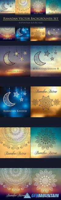 8 Ramadan backgrounds vector set 703856