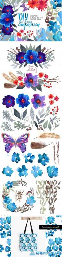Watercolor floral DIY - 35 elements! 674059