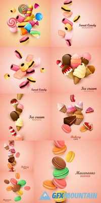 Abstract Background with Candies, Ice Cream, Cupcakes and Macaroons