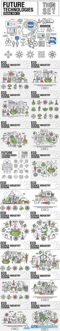 Thin line icons eco sciense industry