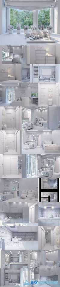 3d rendering living room and bedroom interior design