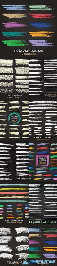 Brushes chalk and charcoal grunge design elements