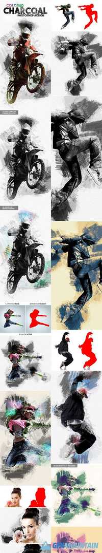 GraphicRiver - Colored Charcoal Photoshop Action 17117042