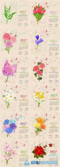 Calendar with Flowers - Grunge Background