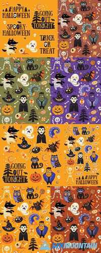 Sticker Set with Cartoon Characters and Elements for Halloween
