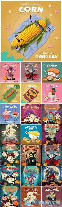 Vintage Halloween and food poster design