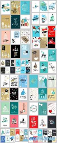 Christmas and New Year Flat Design Greeting Cards