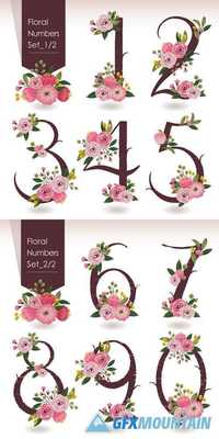Vector Illustration of Floral Numbers Collection