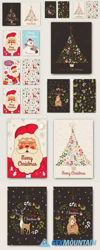 Happy New Year and Merry Christmas Vector Card & Patterns