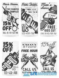 Vector Set of Vintage Templates for Tattoo Studios & Barber Shops