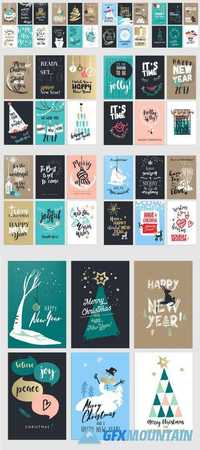 Set of Christmas and New Year Flat Design Greeting Cards