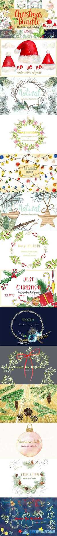Christmas watercolor clipart bundle - 1053189