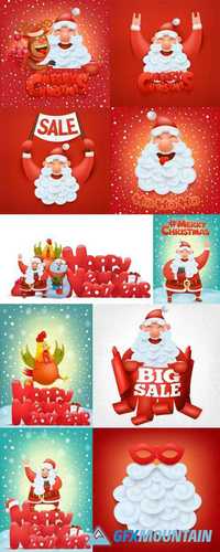 Invitation Christmas Card with Funny Santa Claus