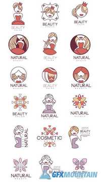 Natural Beauty Salon Set Of Hand Drawn Cartoon Outlined Sign Design Templates