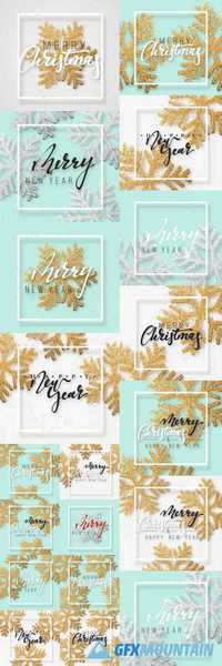 Christmas Background with Shining Gold Snowflakes