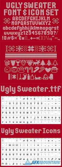 Ugly Sweater Font & Icon Set