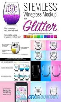 Stemless Wineglass Mockup + Glitter 1265342