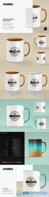 Mug Colored Rim Handle Mockup Set 1255806