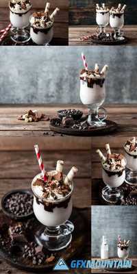 Delicious Milkshake with Ice Cream, Chocolate and Cookies