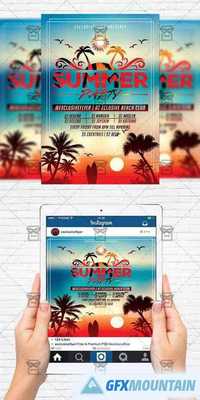 Summer Sunset Party - Flyer Template + Instagram Size Flyer