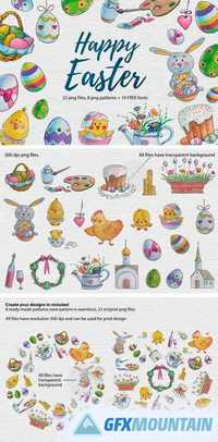 Easter Watercolor Set + Free Fonts 1298555