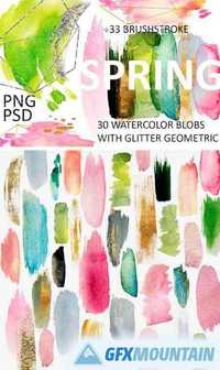 SPRING 63 PNG! WATERCOLOR BLOBS+GOLD 1293712