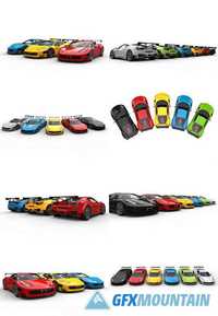 Row of Colorful Super Cars