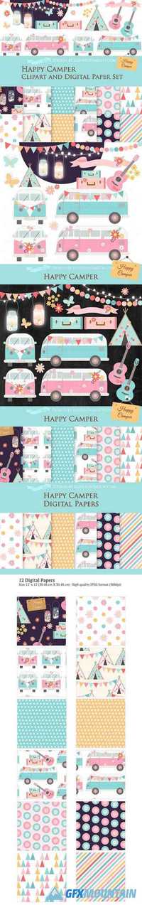 Happy Camper Clipart+Pattern set 1311712