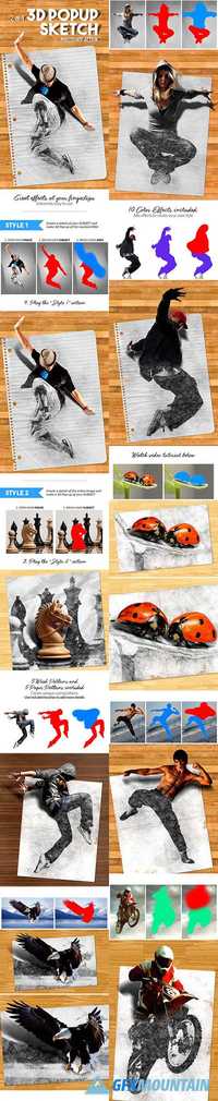 3D Popup Sketch Photoshop Action  19664815