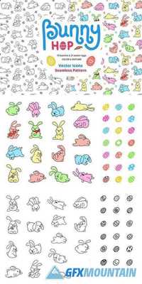 Bunny Hop Icons And Seamless Pattern 1373147