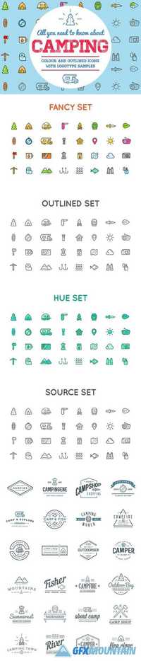 Awesome Camping Icons and Logo Set 1354684
