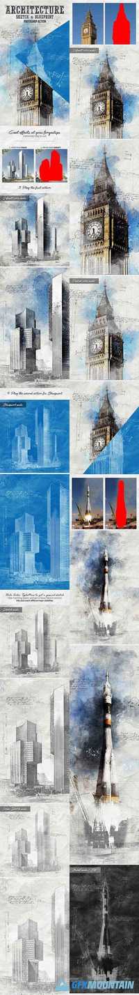 Architecture Sketch and Blueprint Photoshop Action 19872456