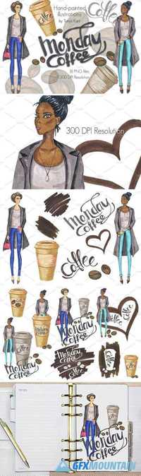Monday Coffee Hand-painted Clipart 1208767
