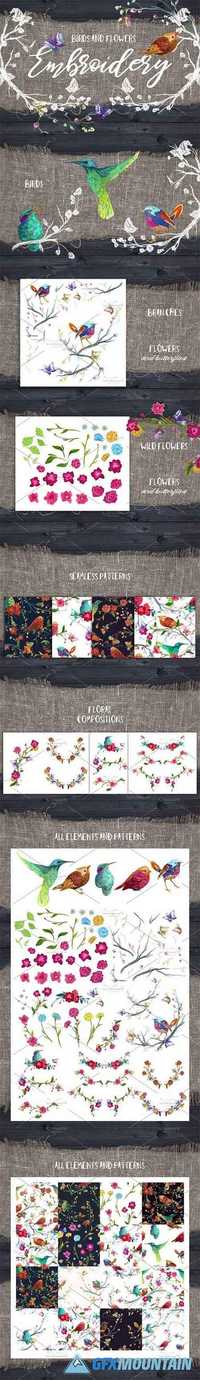 Embroidery: flowers and birds 1397147
