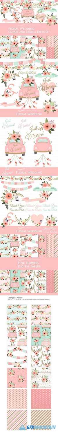 Floral Wedding Clipart+Pattern set 1398862