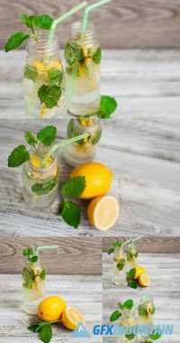 Fresh Lemonade, Cold Drink in a Glass Bottle