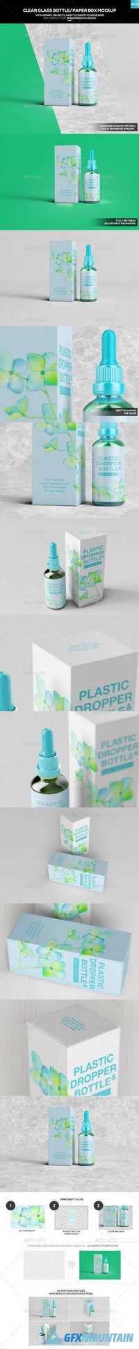 Clear Glass Bottle/ Paper Box Mockup 20269860