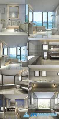 3D Rendering Modern Classic Bathroom with Luxury Tile Decor