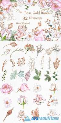 ROSE GOLD WATERCOLOR FLOWERS CLIPART 1632563